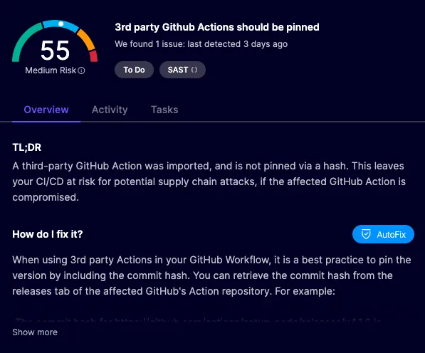 Aikido image of pinning a Github Action